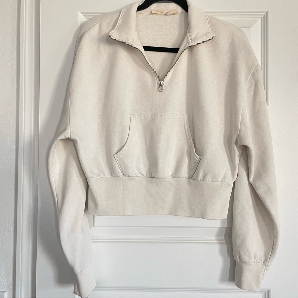 Levi's Off-White Quarter-Zip Sweatshirt Cotton Blend
